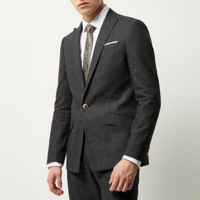 Black linen slim fit suit jacket